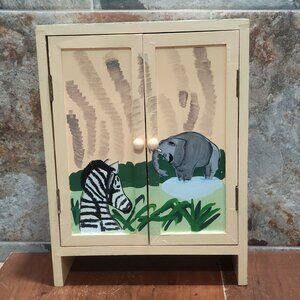 Small Wooden Storage Cabinet Hand Painted Jungle Zebra Elephant